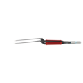 Kurze Masterpiece™ non-stick bipolare Pinzette mit rotem Griffbereich und abgewinkelter Spitze vor weißem Hintergrund.