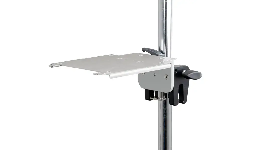 Metallischer Geräteträger zur stabilen Befestigung von medizinischen Geräten an einem OP-Stativ.