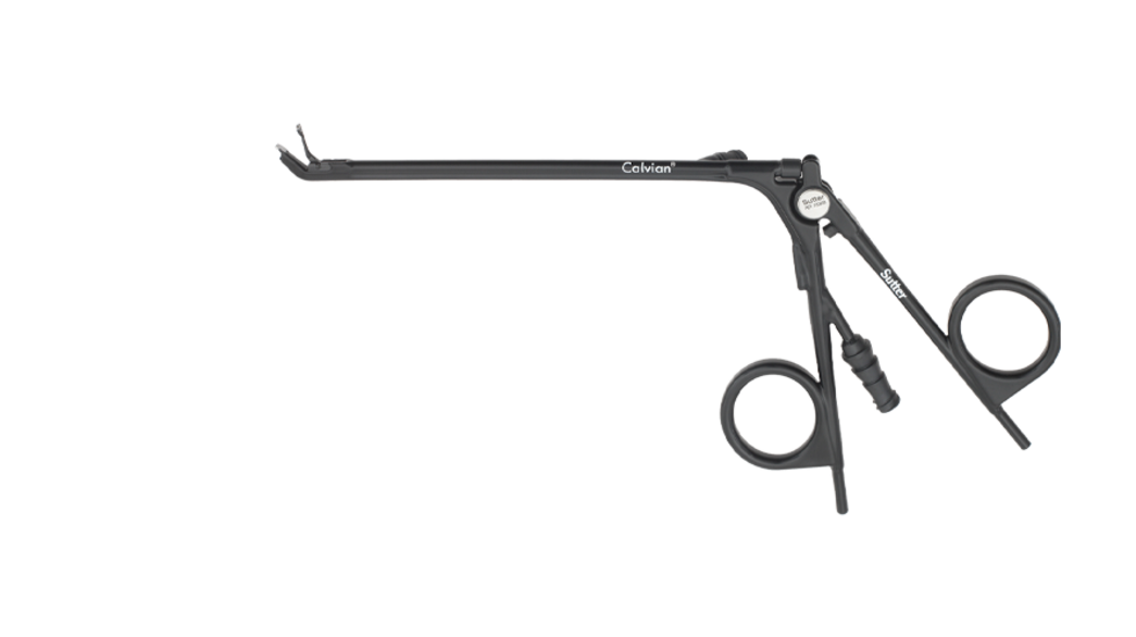 Calvian® Bipolare Zangen - Metallische bipolare Zange in Scherenform mit geradem Schaft vor weißem Hintergrund.