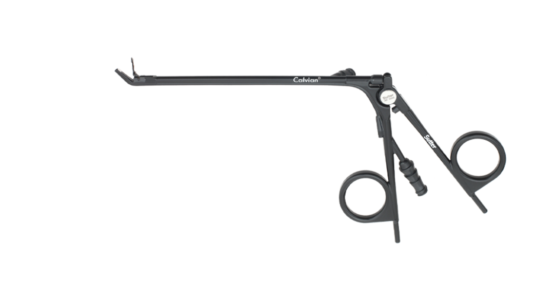 Calvian® Bipolare Zangen - Metallische bipolare Zange in Scherenform mit geradem Schaft vor weißem Hintergrund.