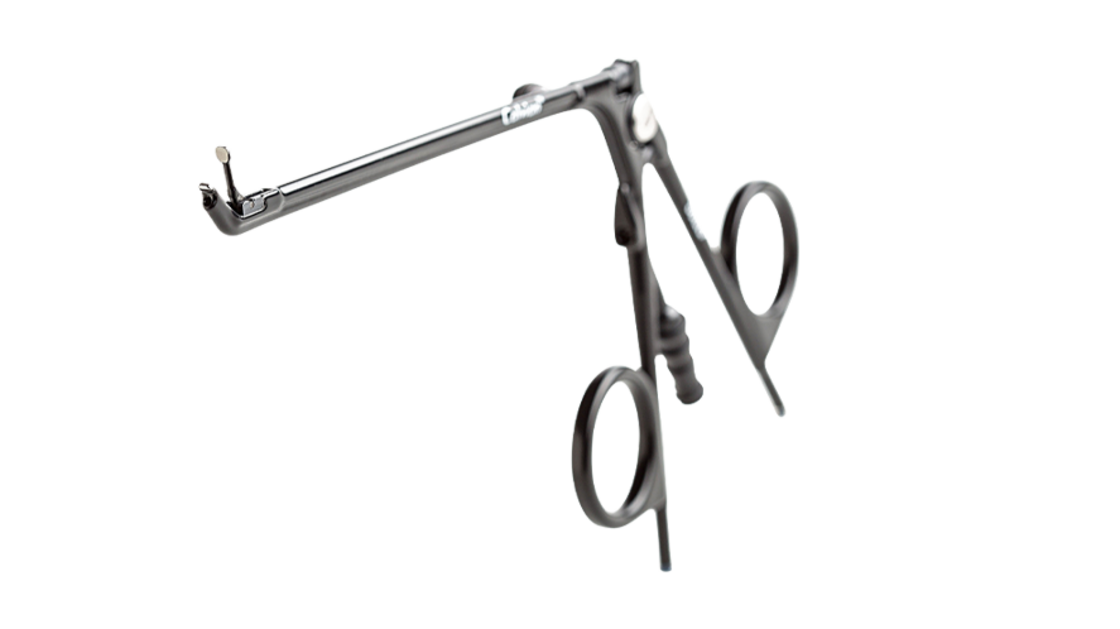 Calvian® Bipolare Zangen - Metallische bipolare Zange in Scherenform mit geradem Schaft vor weißem Hintergrund.