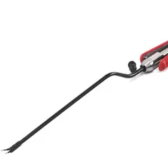 Lange abgewinkelte Calvian endo-pen bipolare Pinzette mit schwarzem Schaft und rotem Griffbereich vor weißem Hintergrund.