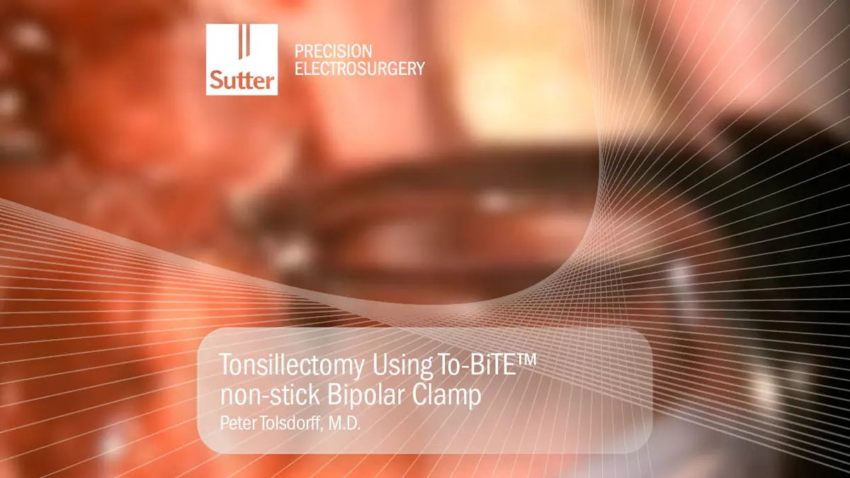 Blurred Surgical application of To-BiTE™ non-stick bipolar clamp for tonsillectomy, Sutter Precision Electrosurgery