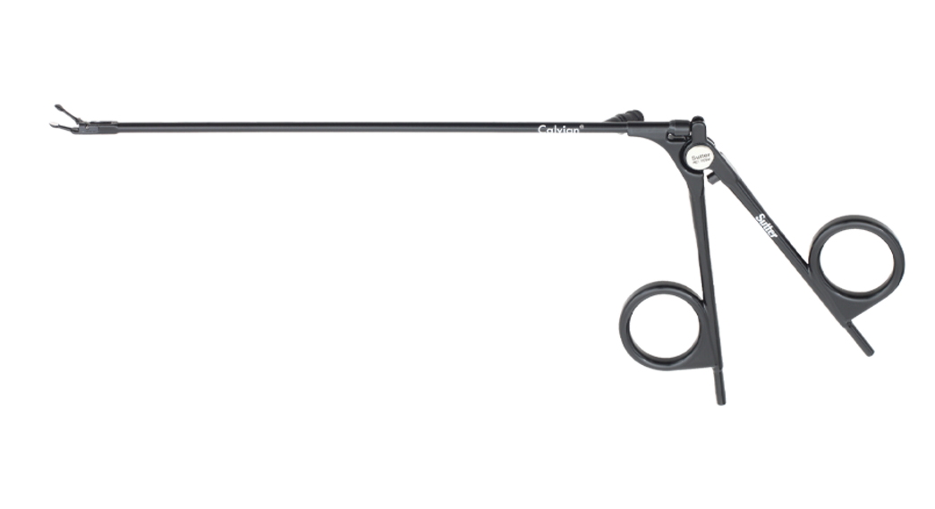 Calvian® Bipolare Zangen - Metallische bipolare Zange in Scherenform mit geradem Schaft vor weißem Hintergrund.