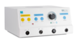 Perspektivansicht des BM-780 II Radiofrequenz-Generators mit Drehregler, Funktionsknöpfen und mehreren Anschlussmöglichkeiten für chirurgische Instrumente.