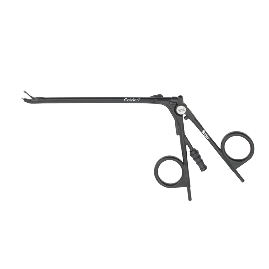 Calvian® Bipolare Zangen - Metallische bipolare Zange in Scherenform mit geradem Schaft vor weißem Hintergrund.