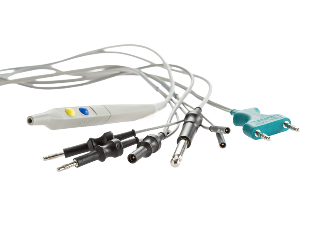 Various monopolar handles with different connection cables and adapters.